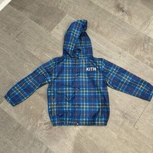 Kith Navy Plaid Hooded Jacket with Yellow & White Stripes